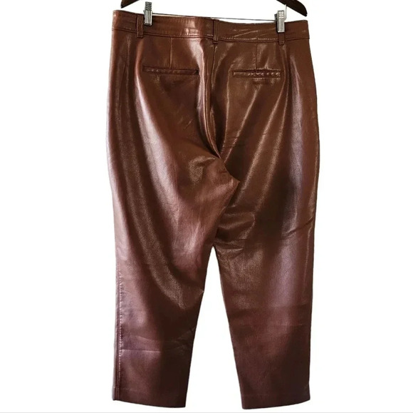 Aritzia Babaton Command Vegan Leather Mid Rise Straight Leg Pants Brown Size 16. - Picture 12 of 16